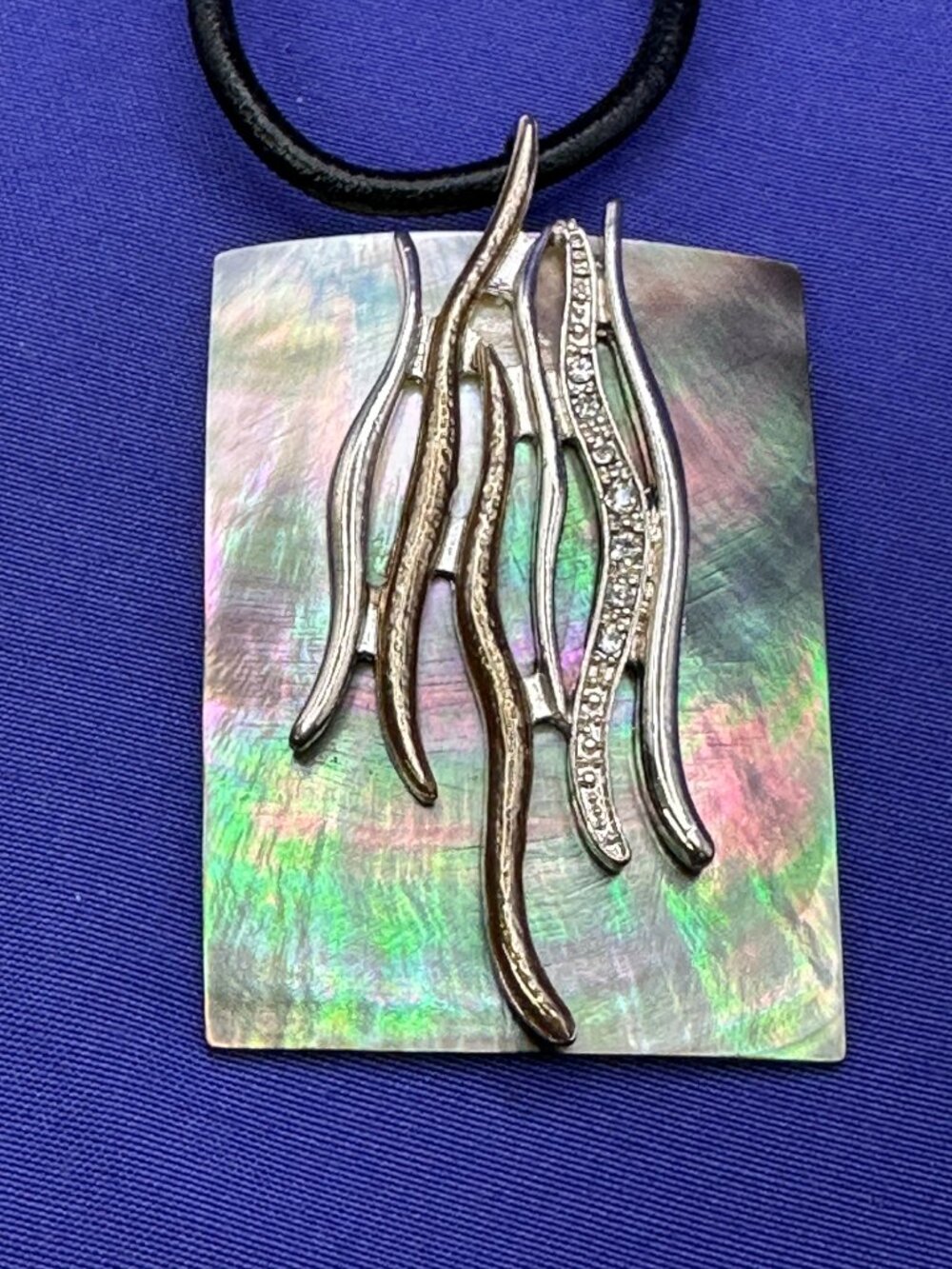 Abalone Work of Art Abstract Mixed Metal, Abalone & Crystal Necklace